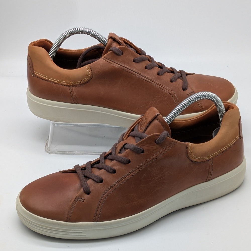 ECCO Soft 7 Mens Size 8 EU 42 Brown Leather Lace Up Casual Sneakers Shoes